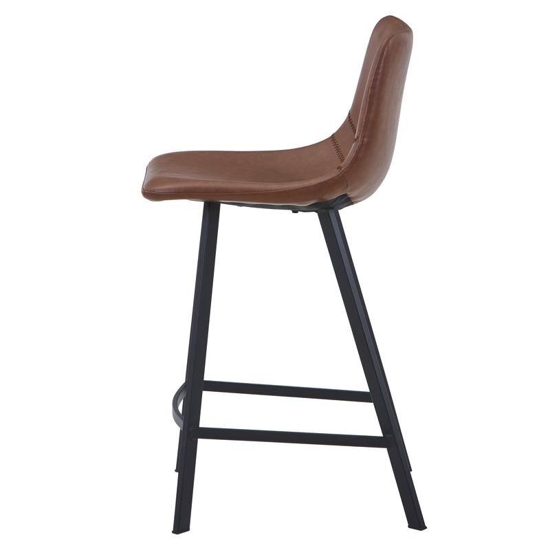 Elland Modern Minimalist Leather Upholstered Bar Stool with Accent Black Metal Base and Back Support for Home Bar or Kitchen