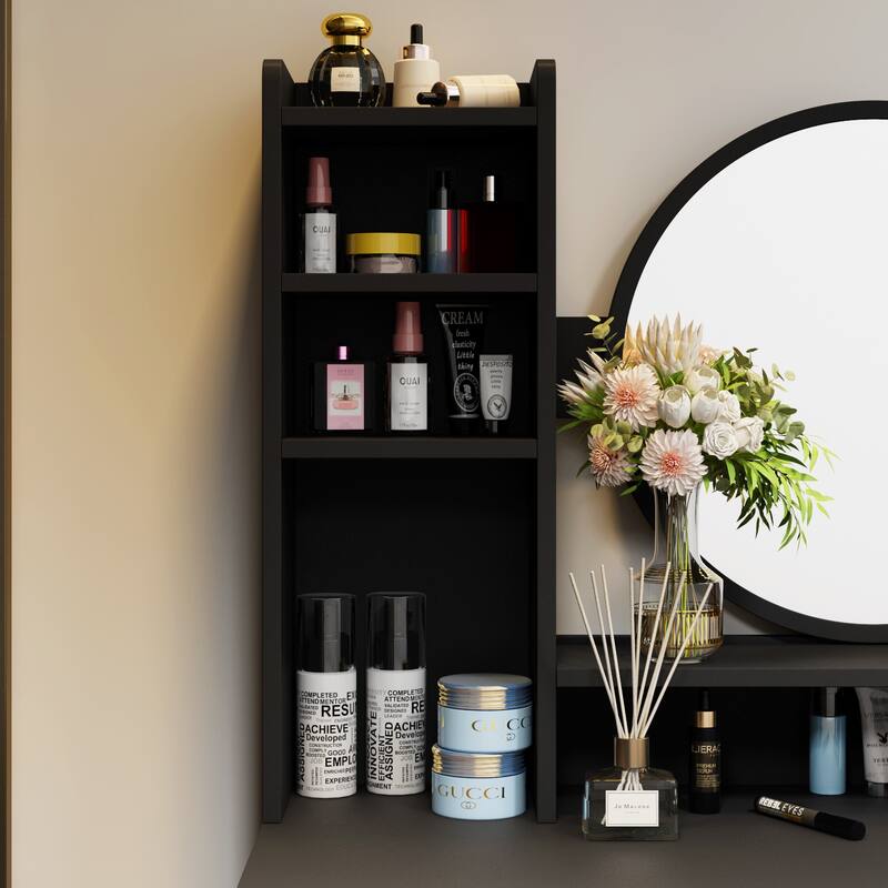 Makeup Vanity Set Dresser w/Mirror Stool 5 Drawers - White/Pink/Black - 31.5"L x 15.7"W x 52"H