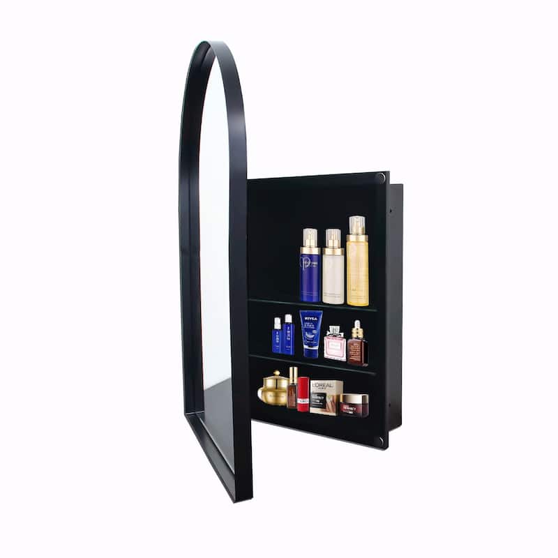 24x36 Inch Arched Recessed Medicine Cabinet with Mirror and Adjustable Shelves