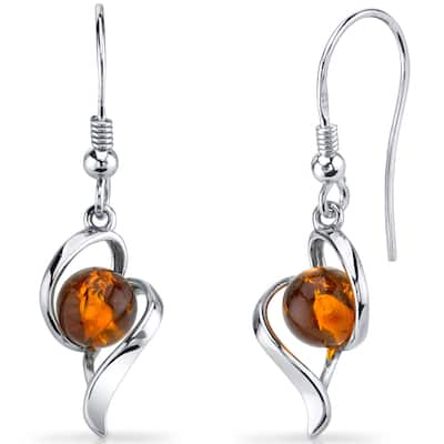 Baltic Amber Open Spiral Earrings in Sterling Silver