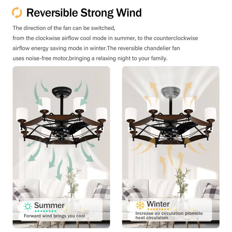 Classic Ceiling Fan Light with Lighting and 6 Speed Settings, Reversible DC Motor for Bedroom and Living Room