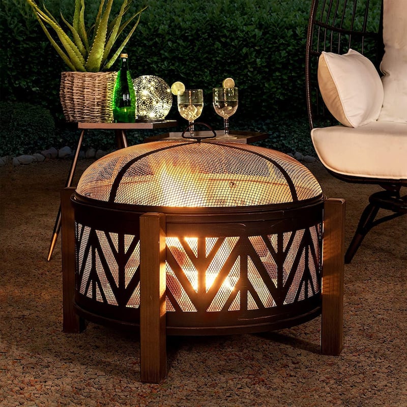 Sunjoy Outdoor 27 in. Black Steel Wood-Burning Fire Pit for Outside