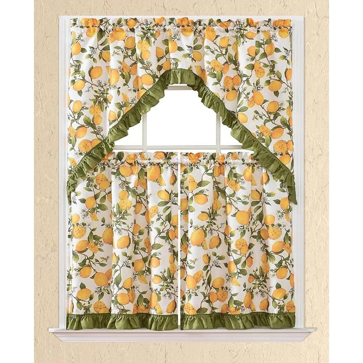 3 Piece Kitchen Curtain Rod Pocket Decorative Window Treatment Valance & Swag Curtain Set