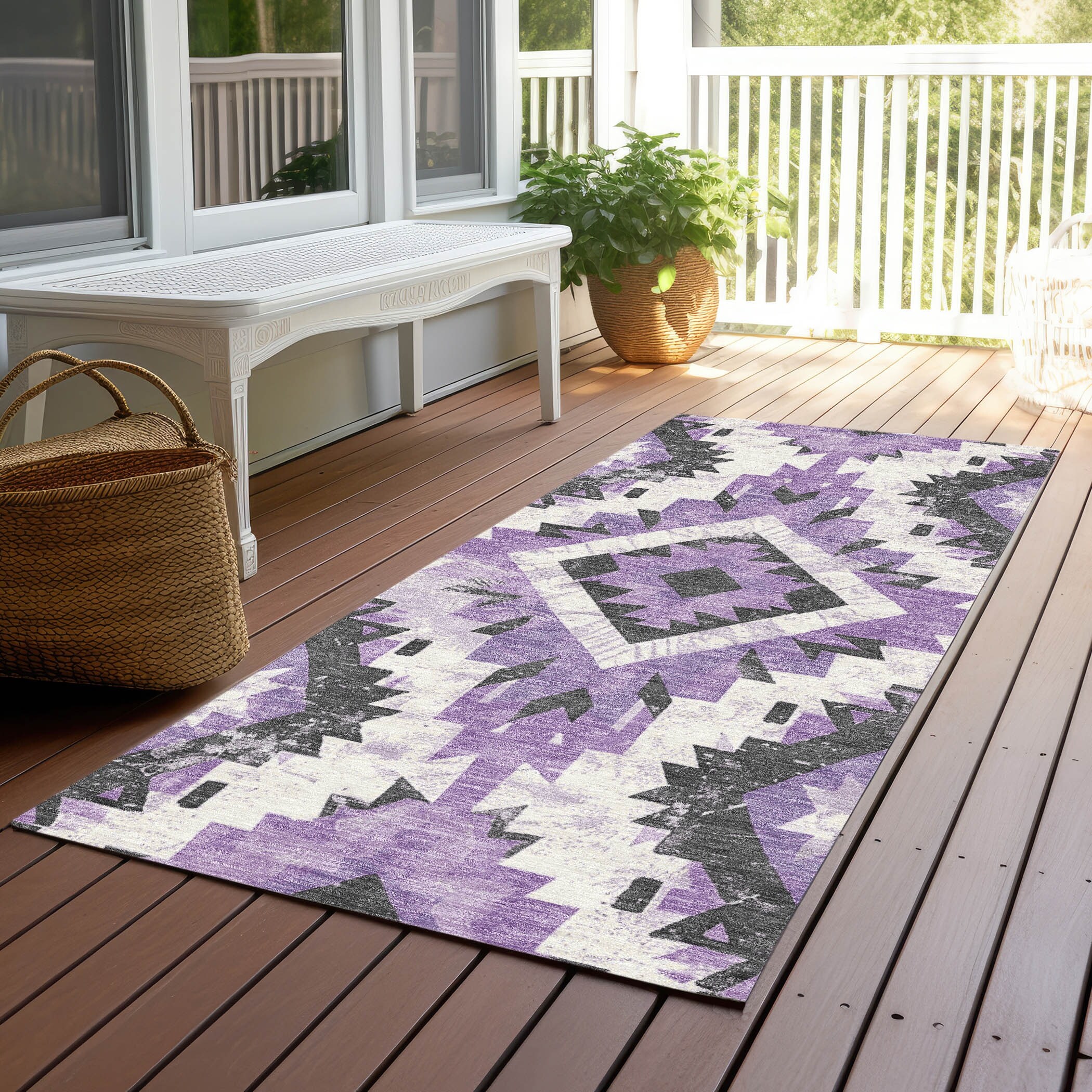 Machine Washable Indoor/ Outdoor Boho Moroccan Chantille Rug