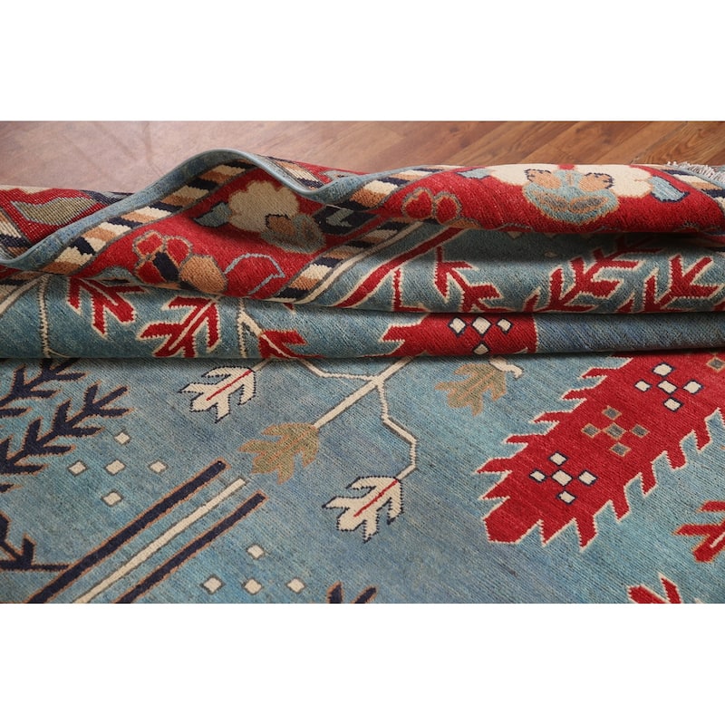 Traditional Blue Kazak Living Room Area Rug Handmade Wool Carpet - 6'6" x 9'9"