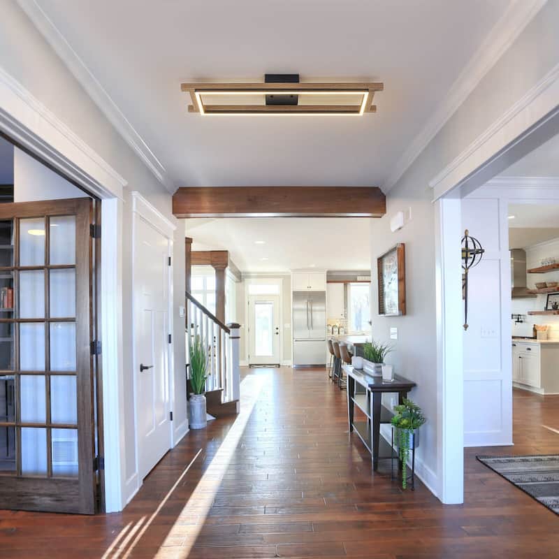 Integrated LED Rectangle Wood Semi Flush Mount Ceiling Light for Hallway Foyer