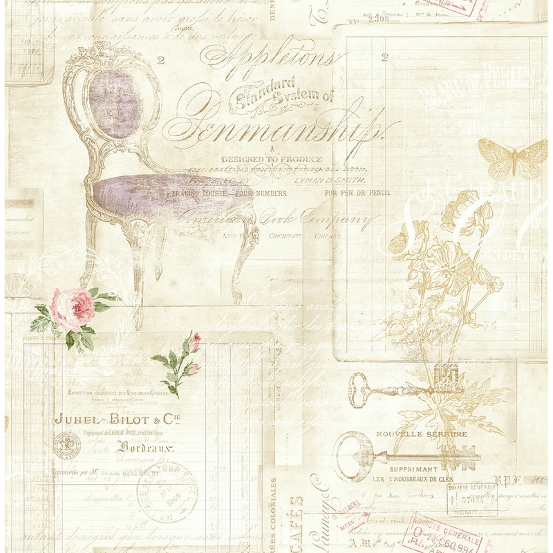 Seabrook Designs Antique Script Unpasted Wallpaper
