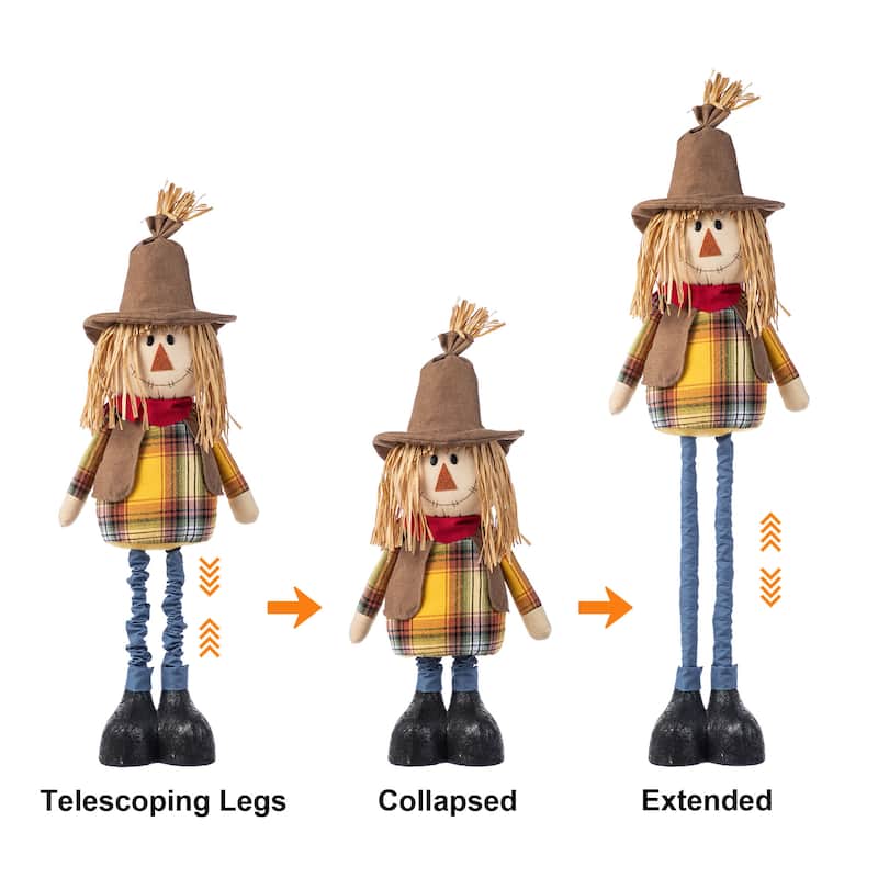 Glitzhome Fall Fabric Scarecrow Porch Decor With Telescoping Legs - 33~38"H