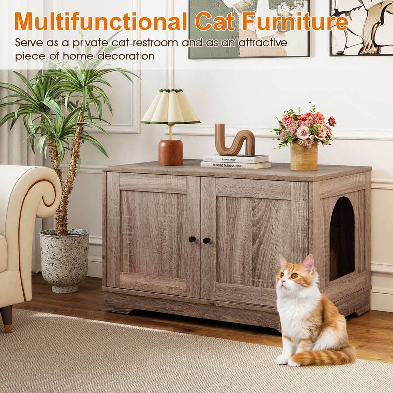 Costway Cat Litter Box Enclosure Furniture with Double Doors Divider - See Details