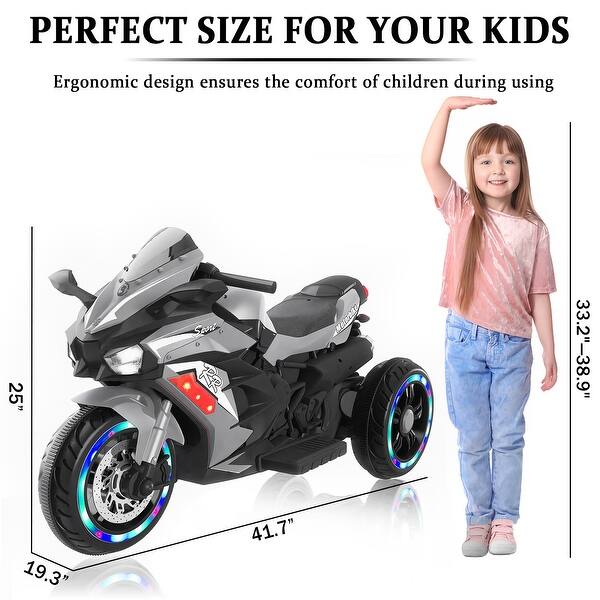 Electric Ride-On Motorcycle for Kids 3-6 Years Old, 12V, USB, MP3, LED Lights & Shock Absorbers