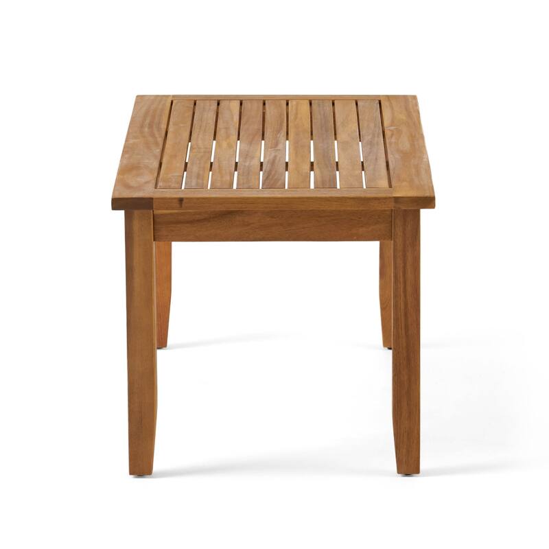 2-Piece Wood Outdoor Patio Loveseat with Coffee Table and Blue Cushion