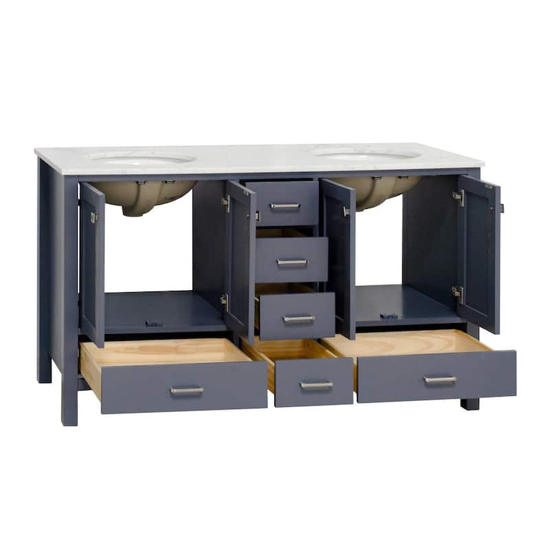 KitchenBathCollection Horizon 60" Double Bathroom Vanity with Engineered Carrara Top