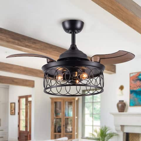36-inch Black Retractable 3-blade Chandelier Ceiling Fan with Remote