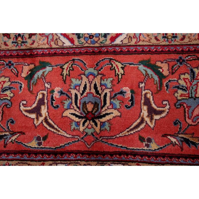 Signed Sarouk Vintage Persian Area Rug Handmade Wool Carpet - 9'10" x 12'6"