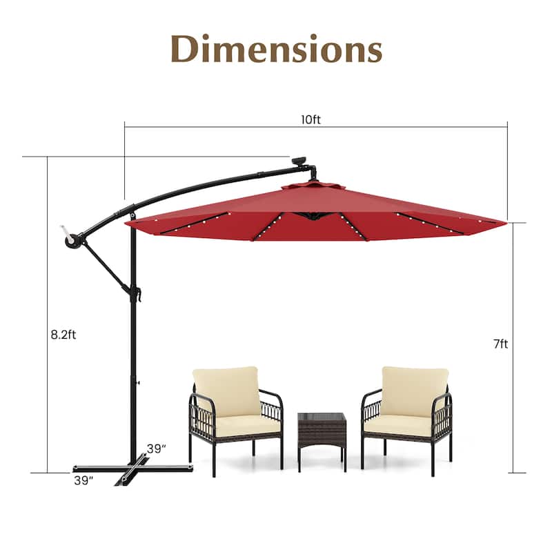 Gymax 10ft Solar Patio Umbrella Outdoor Offset Hanging Umbrella w/ 40