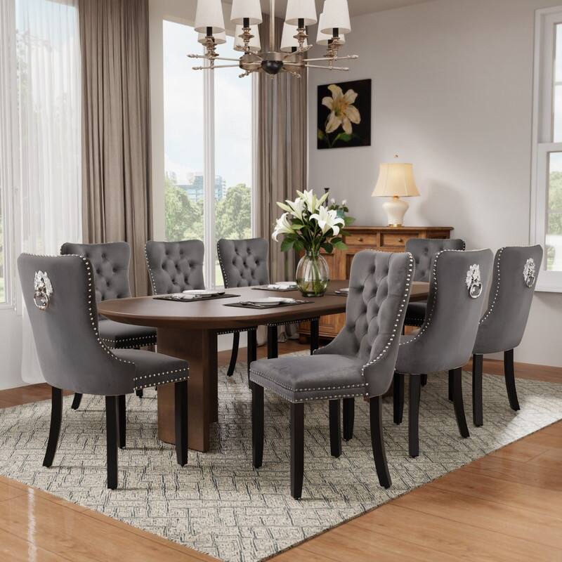 High-end Tufted Velvet Upholstered Nailhead Dining Chair Set of 4