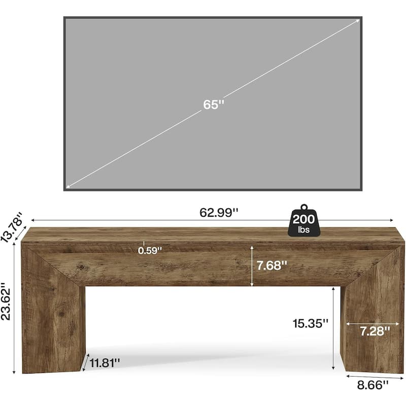 63-Inch TV Stand for 55/60/65/75" TVs, Rustic Brown Wood TV Console/Entertainment Center - 63" W x 13.8" D x 23.6" H