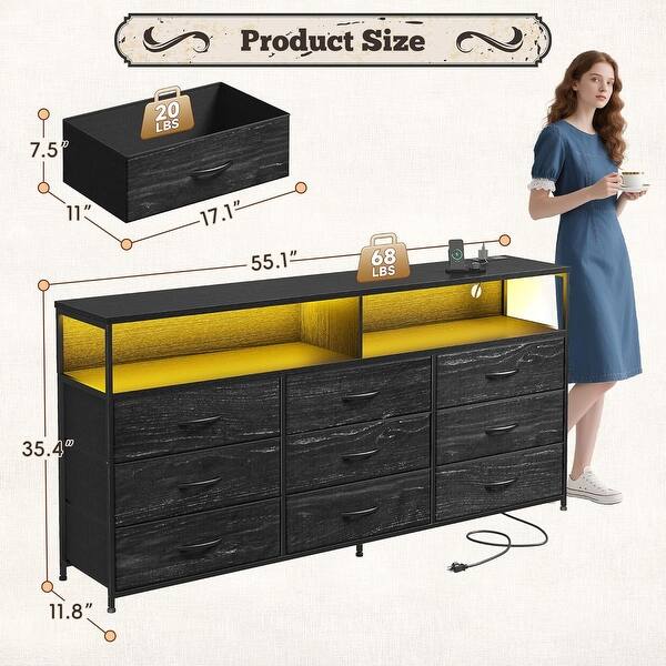 chinese dress ladies 55 Inch 6 Drawers Dresser with Glass Top, Wood Drawer Dressers with LE   Bvldfamly