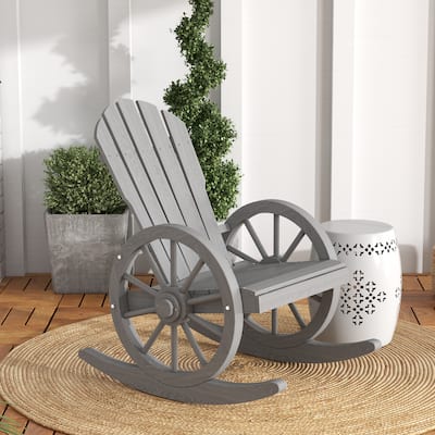 Outsunny Adirondack Rocking Chair with Slatted Design and Oversize Back for Porch, Poolside, or Garden Lounging, Teak