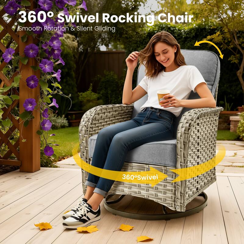 HOOOWOOO 10-piece Outdoor Furniture Wicker Swivel Rocking Chair Set