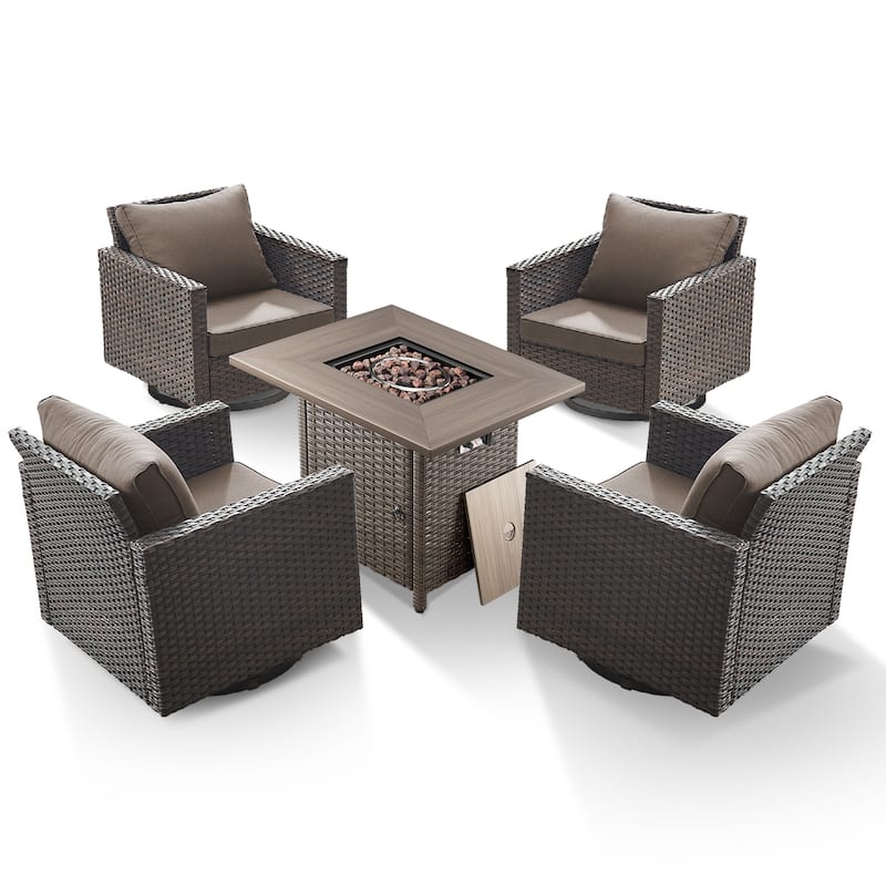 5 Pieces Fire Pit Table with Outdoor Swivel Chairs