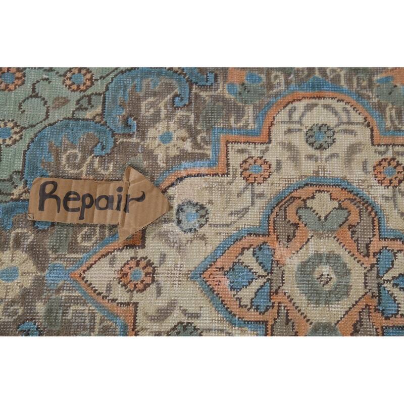 Turquoise Green Tabriz Persian Vintage Area Rug Handmade Wool Carpet - 6'8"x 9'6"