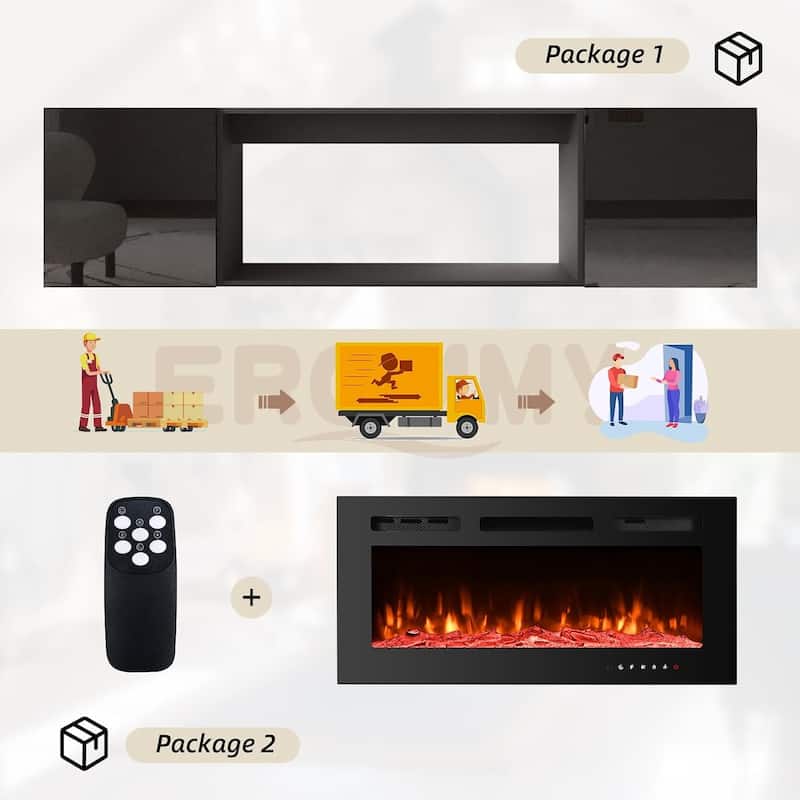 Erommy 70" TV Stand with Electric Fireplace Heater, Media Entertainment Center Console for TVs up to 80" with Storage Cabinet