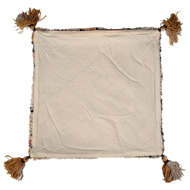 Loriley Handwoven Cotton Shag 20" Square Geometric Throw Pillow