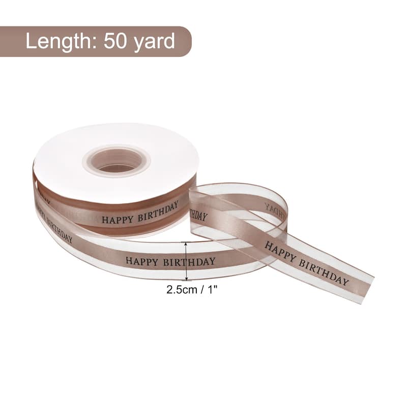 1" 50 Yard Happy Birthday Ribbon Chiffon Organza Satin Ribbon