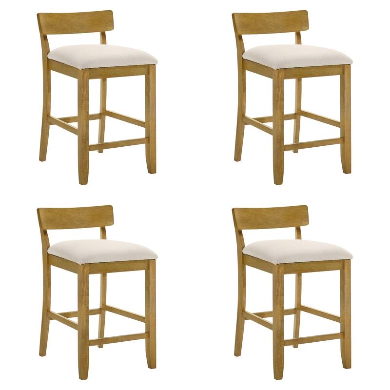 Merie Modern Transitional Wood Counter Height Kitchen Bar Stool with White Boucle Fabric Upholstered Seat - Set of 4 - White/Amber Glow - Counter Height