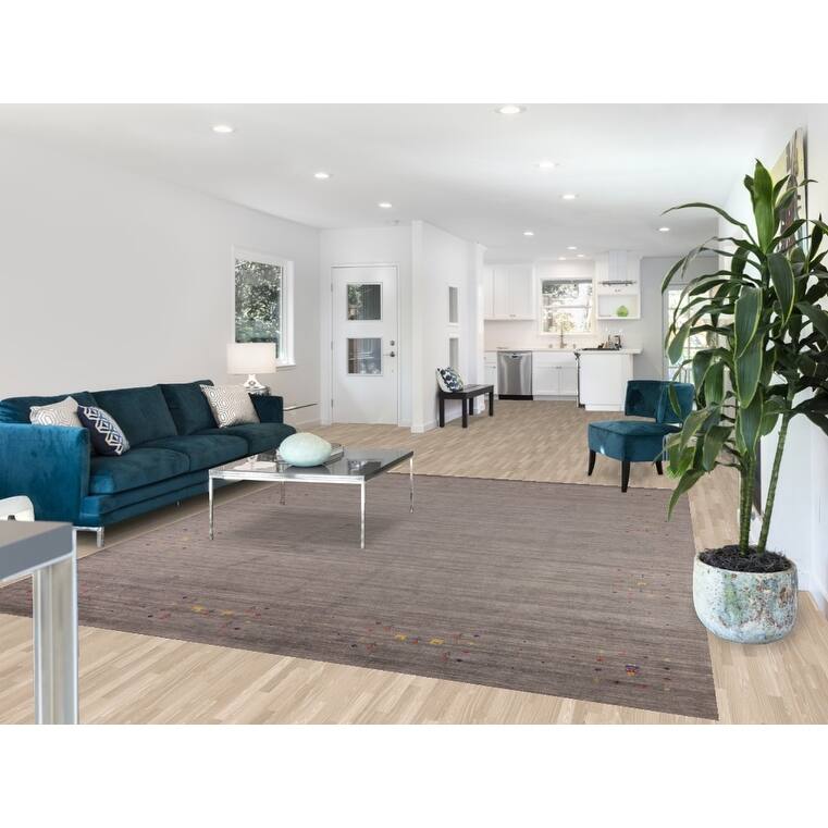 Earth Tone Striped Gabbeh Indian Area Rug Silk Carpet - 8'3" X 9'9"