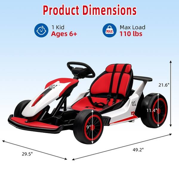dimension image slide 3 of 5, 24V Kids Go Kart 7Ah with 2x150W Strong Motors