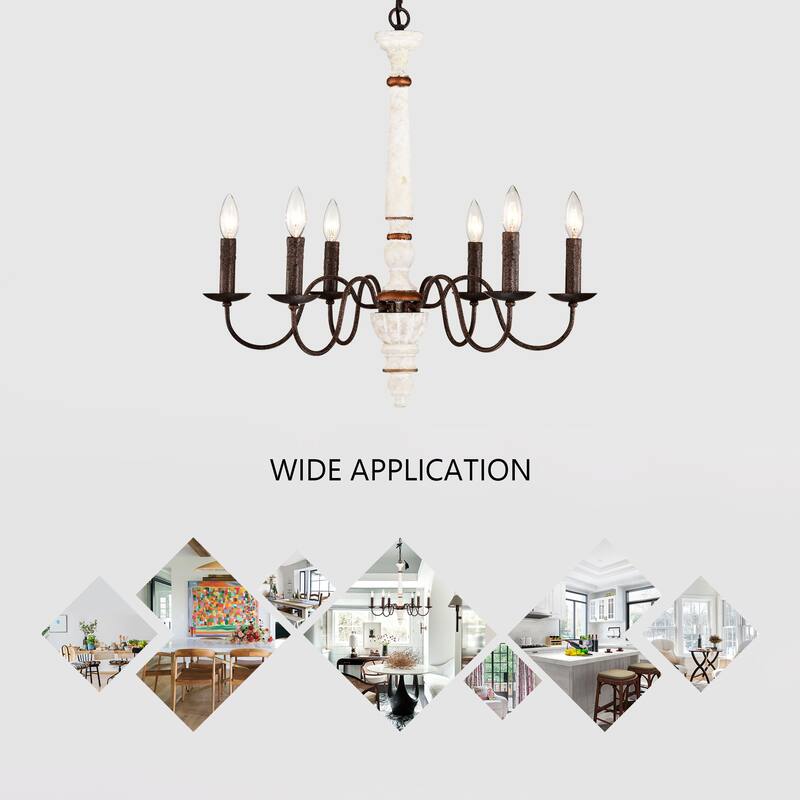 Retro 6-Light Candlestick Design Chandelier, Height Adjustable, for Dining Room, Kitchen, Living Room and Bedroom
