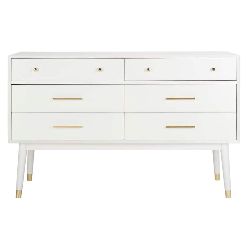 SAFAVIEH Couture Zack 6-Drawer Wood Dresser - White/Brass