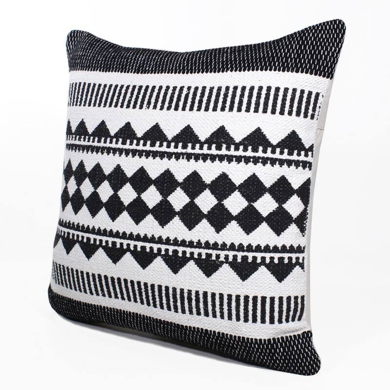 20" Black and White Bordered Mosaic Geometric Striped Square Throw Pillow