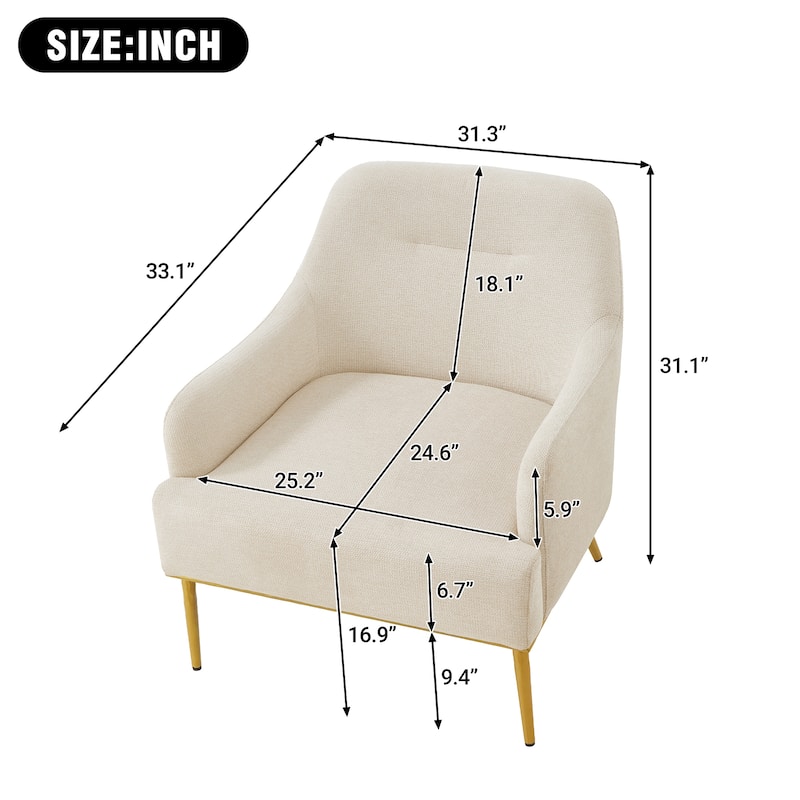 Modern Accent Chair Upholstered Armchair Single Sofa Chair with Curved Backrest and Gold Metal Legs for Living Room