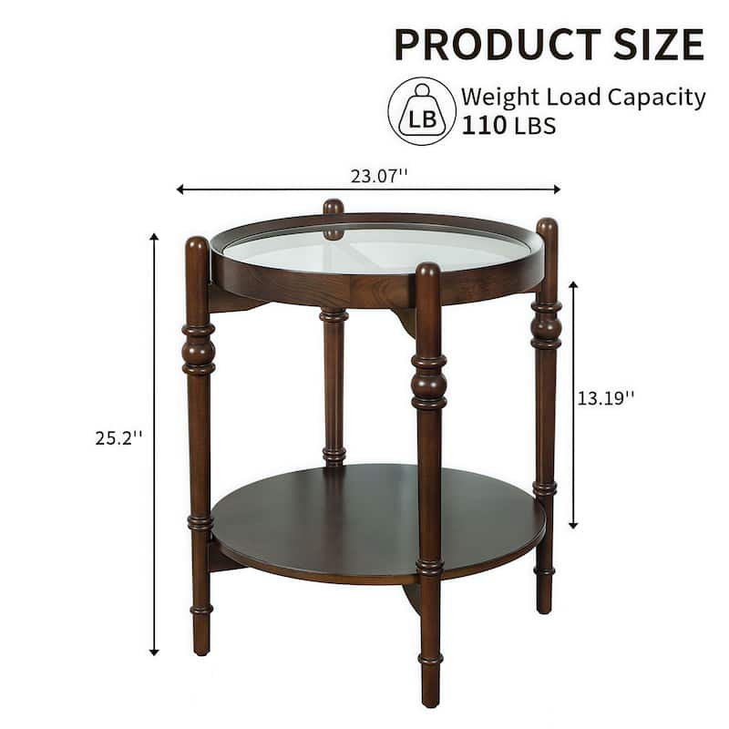 Round Glass Top Side Table with Wooden Shelf - Elegant Accent Table for Living Room or Bedroom