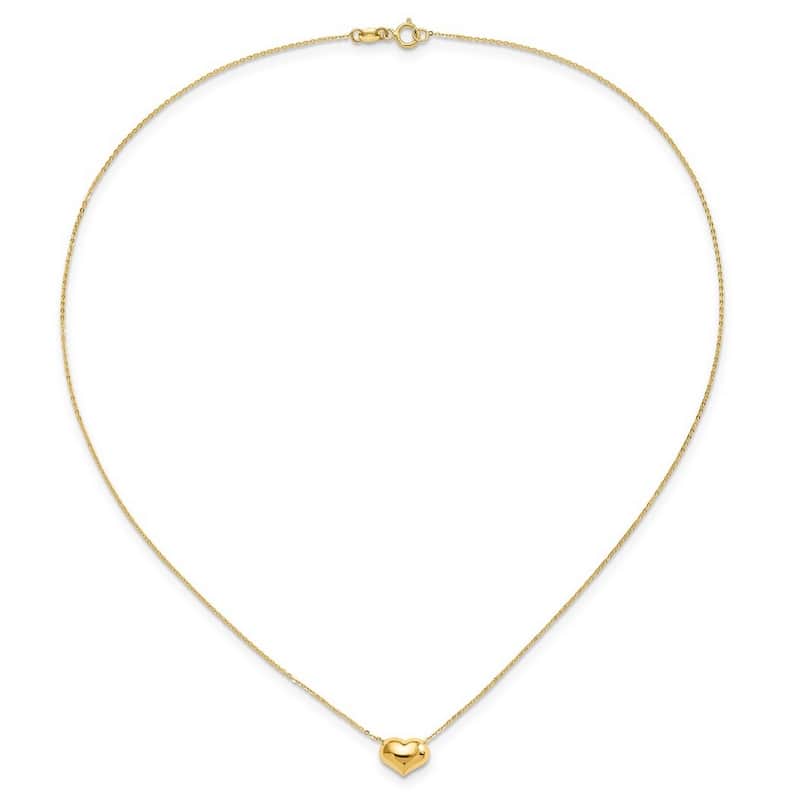 Curata 14k Yellow Gold Polished Puffed Dainty Heart Necklace, 16.5"