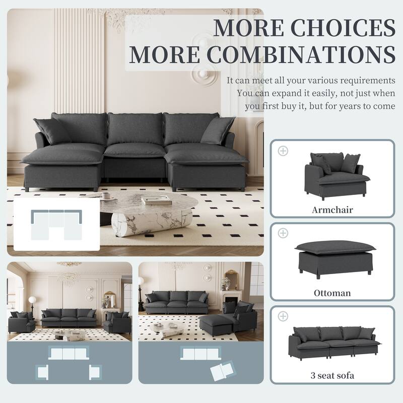 94" Chenille U-Shaped Modular Sectional Sofa with Ottoman & 2 Pillows, and 5-Seater Cloud Sleeper Couch