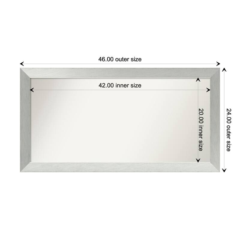 Brushed Sterling Silver Framed Non-Beveled Custom Wall Mirror, Bathroom Vanity Mirror - Outer Size: 46 x 24