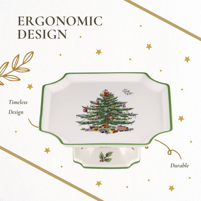 Spode Christmas Tree Footed Square Cake Plate