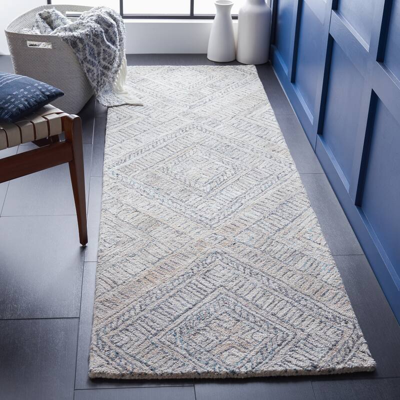 SAFAVIEH Handmade Marquee Ludlow Stripe Rug - 2'6" x 8' Runner - Turquoise/Beige