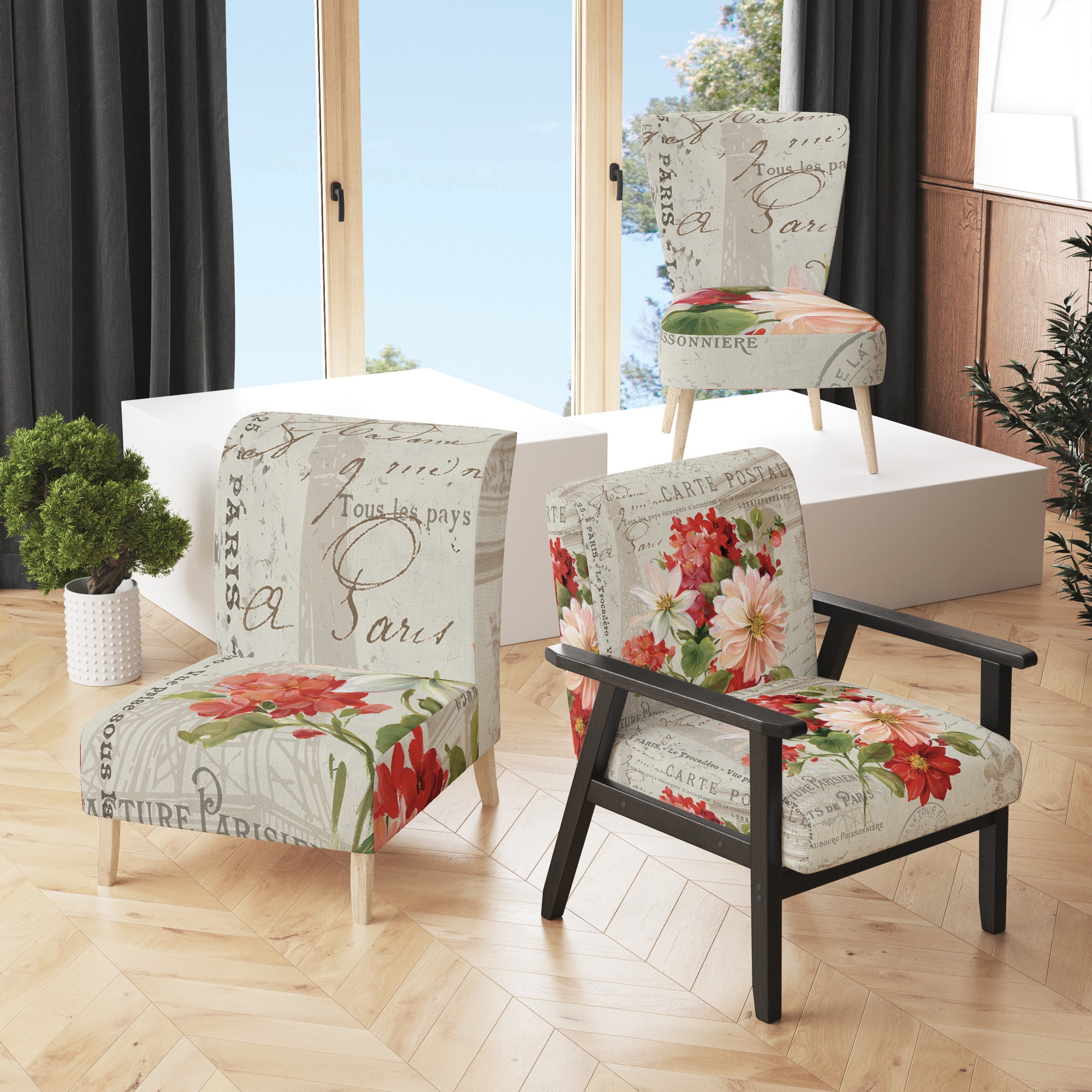 Red floral accent chair sale