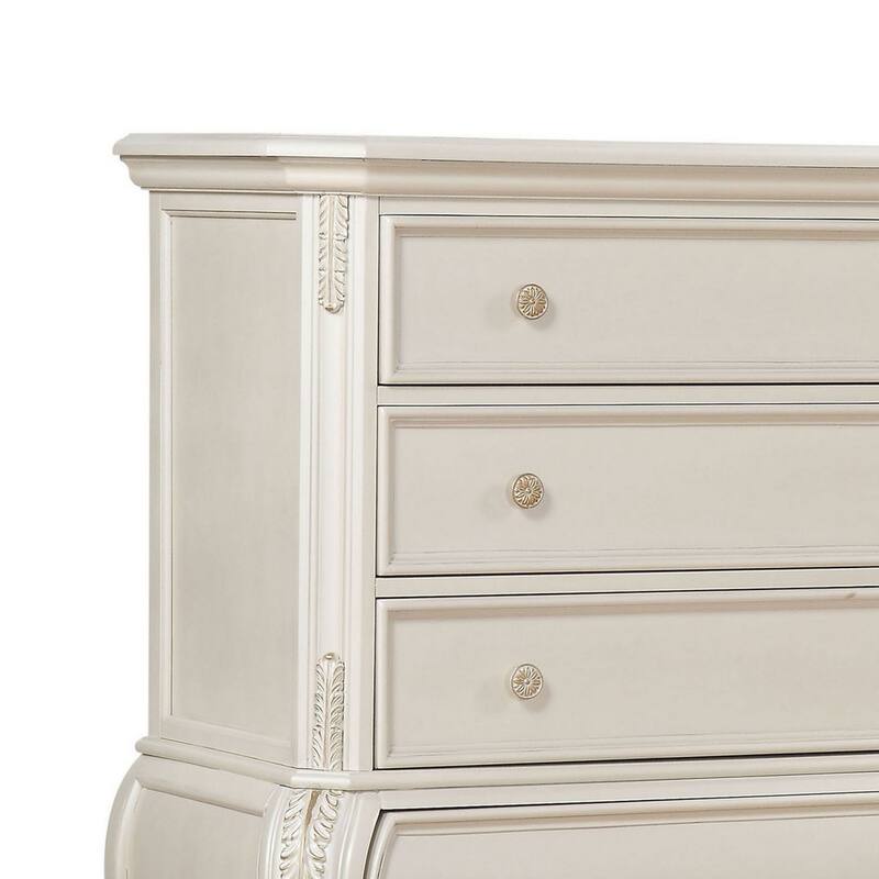 Wooden Drawer Chest with Five Drawers, Pearl White