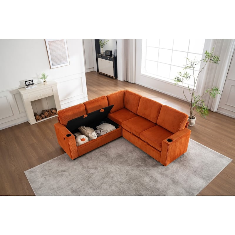 83.66" L-Shaped Sectional Sofa with Storage and Pull Out Bed