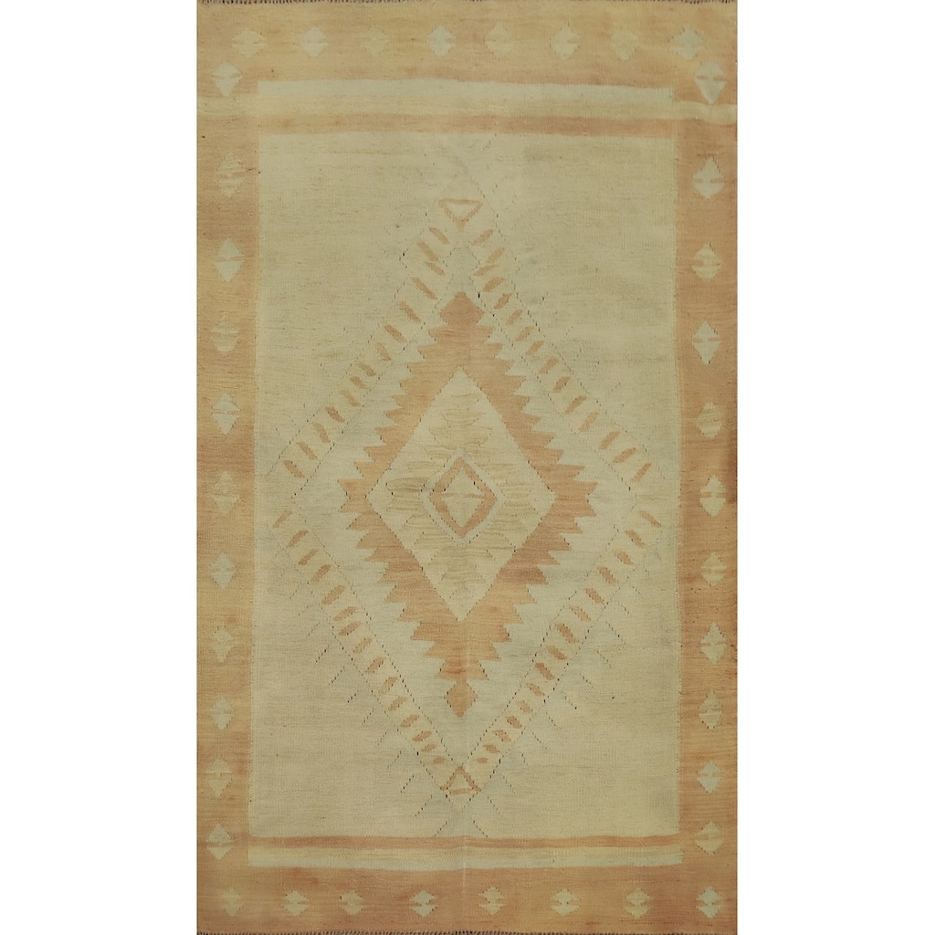 Hand Woven Oriental 100% Wool Carpet Southwestern Tribal Oranges & Rust Kilim Area Rug - 6' 0'' X 3' 8''