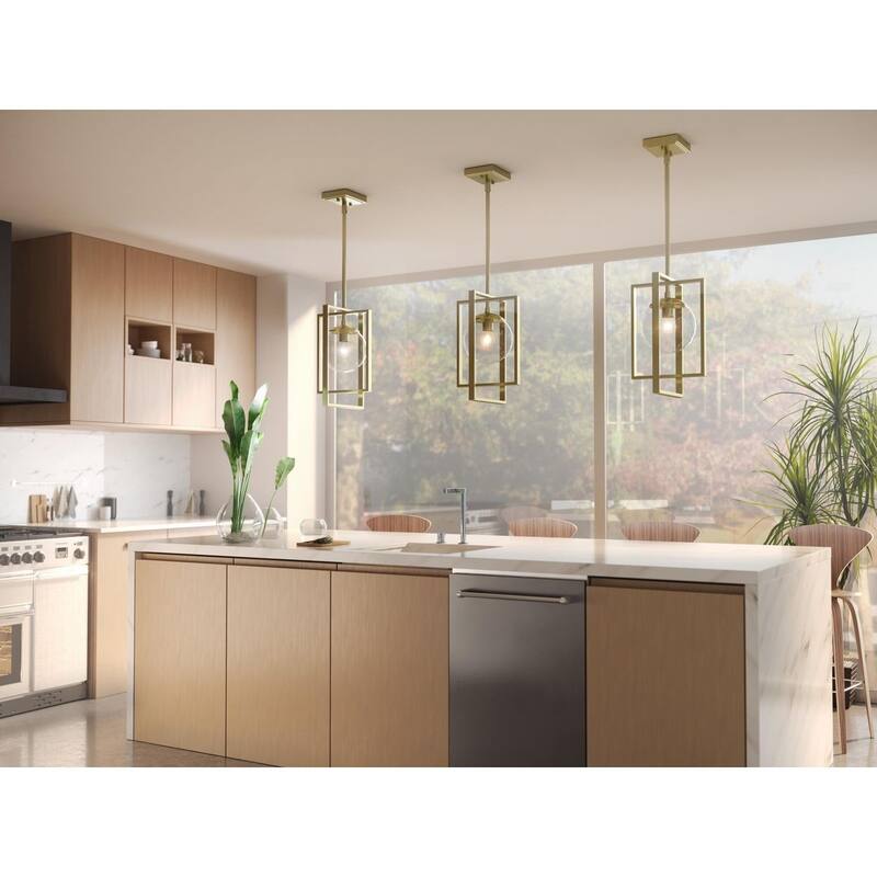 Atwell Collection One-Light Brushed Bronze Clear Glass Luxe Pendant Light - 11.500" x 16.000" x 10.500"