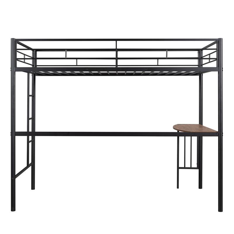 Twin Over Full Metal Bunk Bed with Desk, Ladder, and Quality Slats for Bedroom