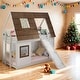 preview thumbnail 2 of 29, Twin Size Wood House Bunk Bed with Window Roof Shape Design and Ladder and Climbing Ramp For Home