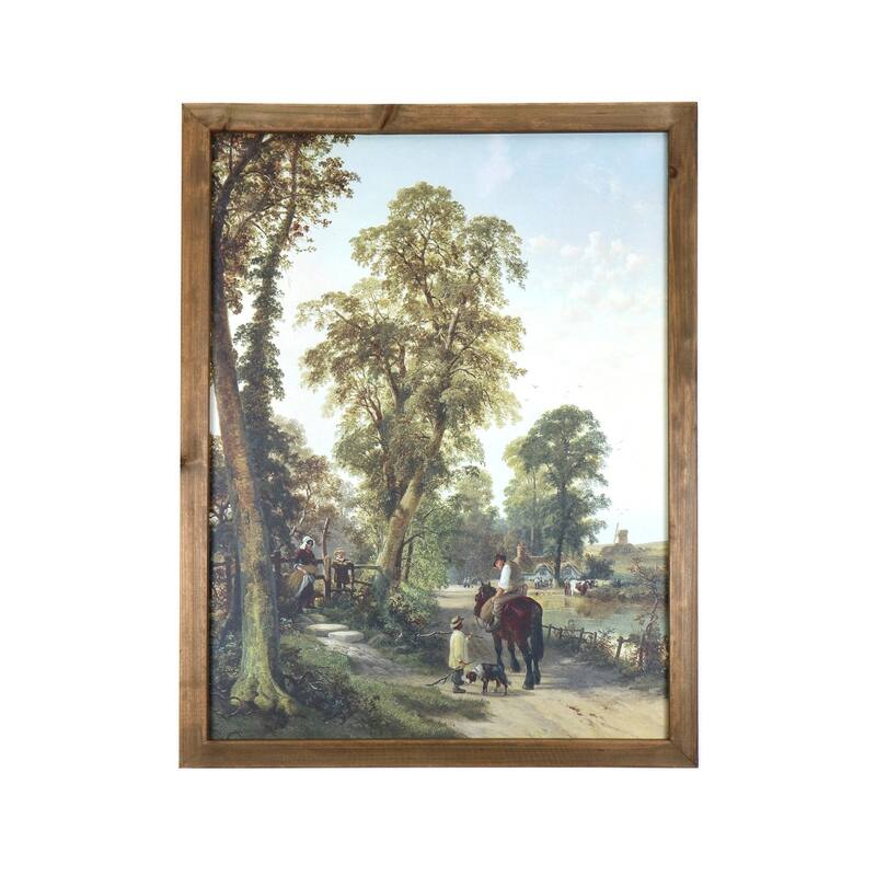 HomeRoots 24" X 19" Green And Brown Horse Trail Landscape Wood Framed Art